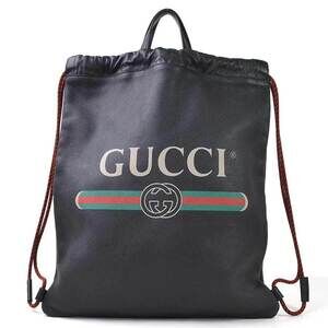 Gucci GG Webbing Drawstring Tote Bag Black Multicolor Leather